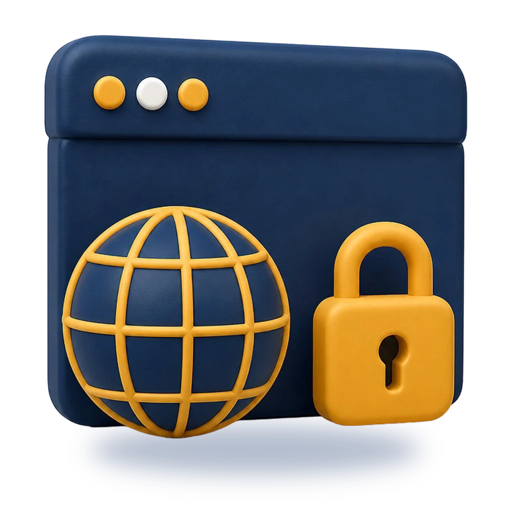 Hosting web: una ventana de navegador con un globo y un candado